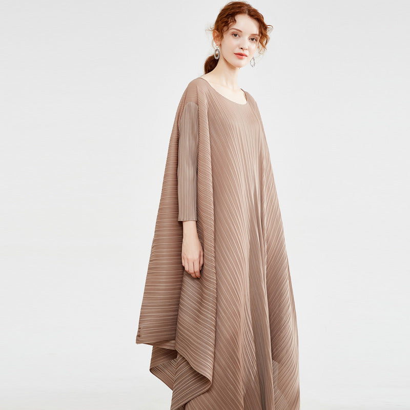 Spring new Miyake fashion clothing dress fashion temperament large size women's clothing long sleeves loose irregular skirt