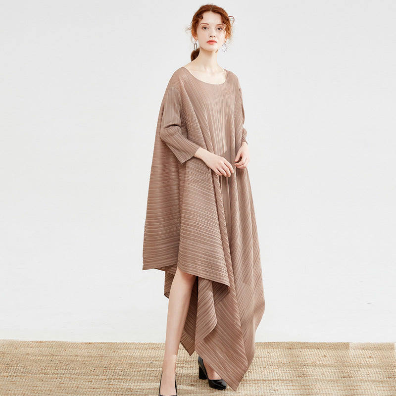 Spring new Miyake fashion clothing dress fashion temperament large size women's clothing long sleeves loose irregular skirt