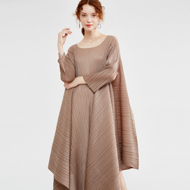 Spring new Miyake fashion clothing dress fashion temperament large size women's clothing long sleeves loose irregular skirt
