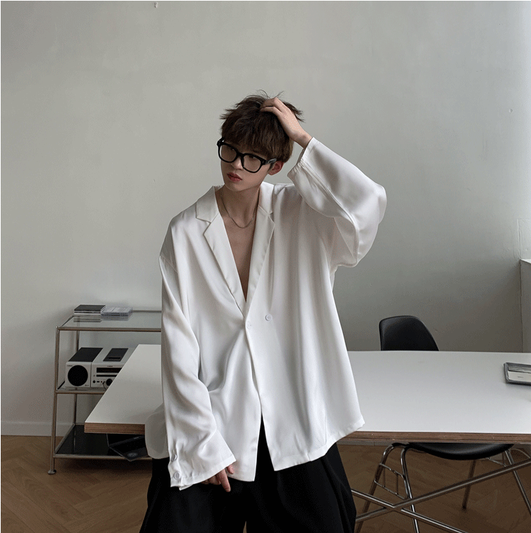 sanyamk Autumn Black White Silk Blazer Men's Fashion Business Society Mens Suit Jacket Korean Loose Casual Dress Jacket Men M-XL