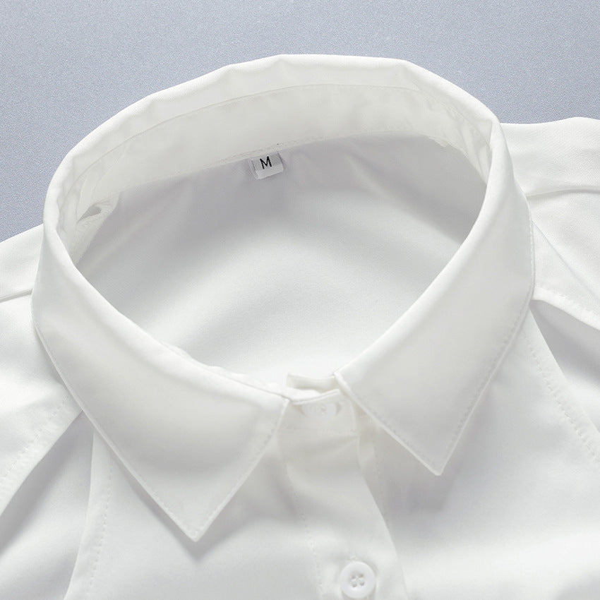 2025 Design sense long-sleeved white shirt women's autumn and winter new waist backless hollow strap shirt top
