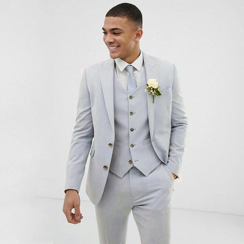 sanyamk Light Blue Wedding Men Suits Slim Fit Groom Wear Tuxedos Coat Dinner Suit 3 Pieces(Jacket+Pants+Vest)