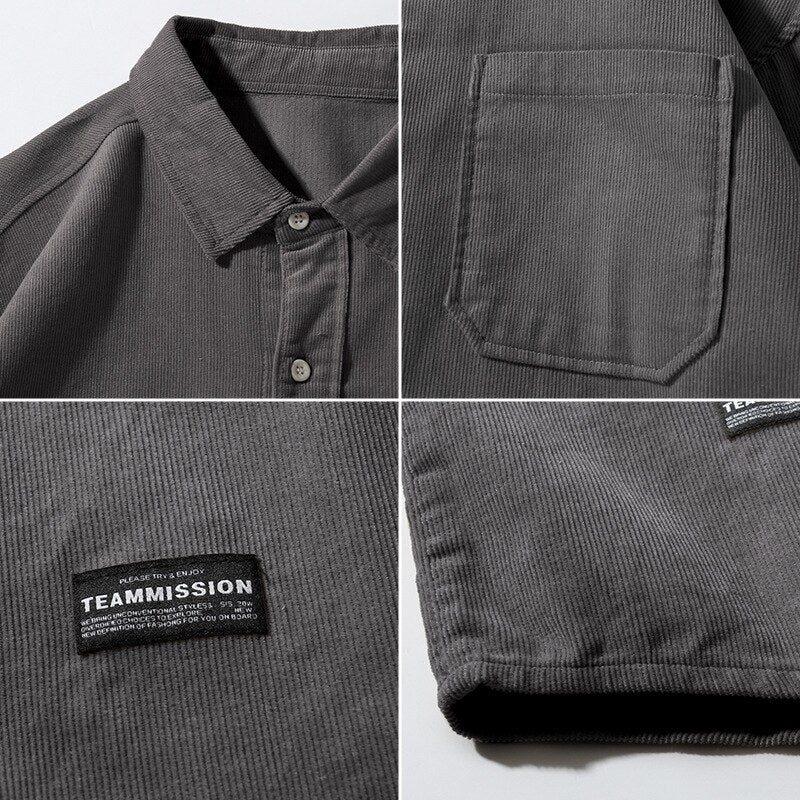 sanyamk Japanese System Male Vintage Flannel Shirt Autumn New Men's Solid Color Loose Long Sleeve Shirt oversized Man Shirt Koszula