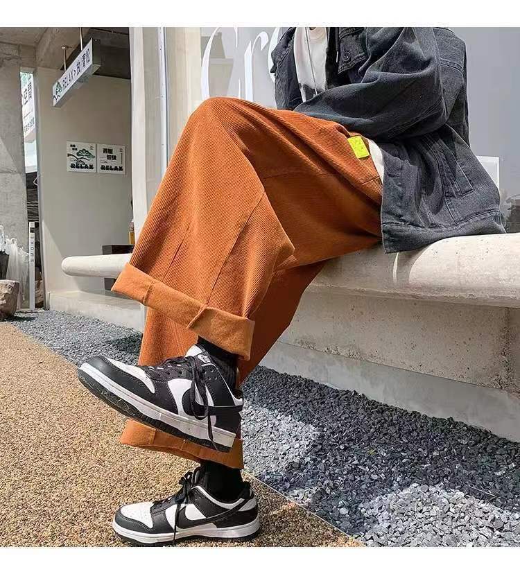 sanyamk Men's Retro Corduroy Fabric Casual Pants Loose Fashion Trend Wide Leg Pants Solid Color High-quality Trousers Size M-3XL