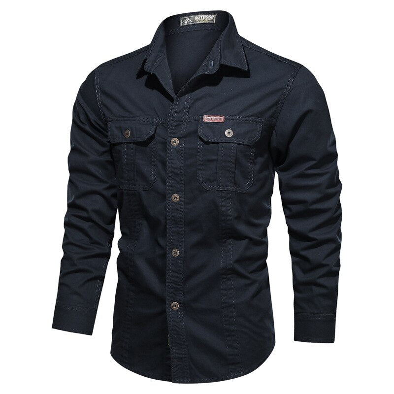 sanyamk Autumn Men Washing Shirts Military Style Casual Cargo Cotton Chic Pocket Tracksuit Simple Solid Color Long Sleeve Clothing