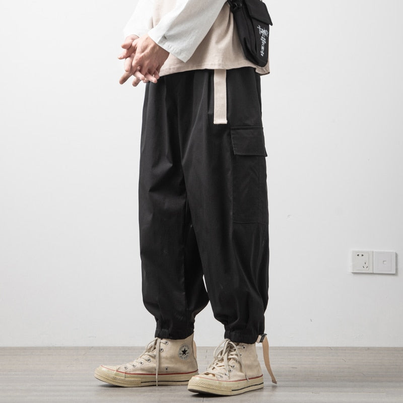 Bonsir Streetwear Black Mens Harem Joggers Pants Men Cargo Pants Men's Baggy Jogging Sweatpants Korean Style Fashion Wide Leg Pants