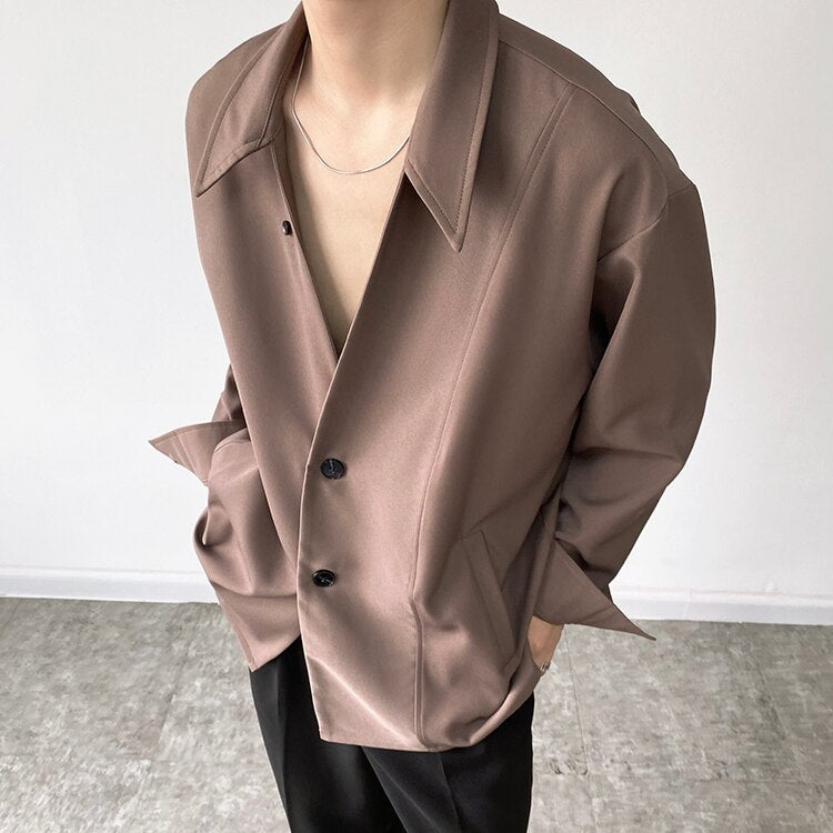 Bonsir Men's Autumn Simple Cool Style Long Sleeve Shirt High Quality Japanese Vintage Fashion Loose Casual Thick Shirt Coat Man