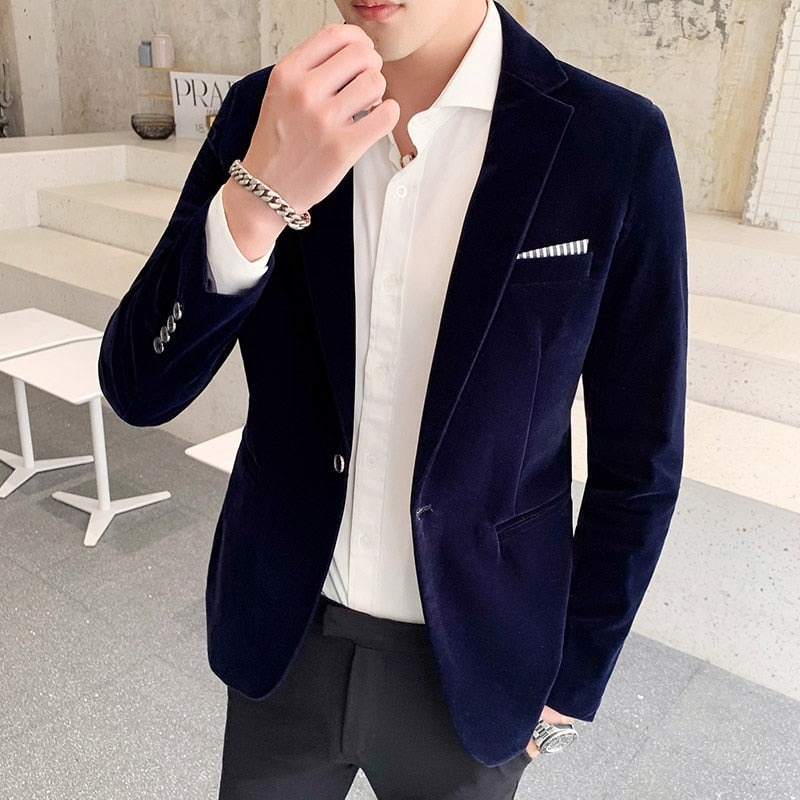 sanyamk Brand clothing Men Golden velvet suit/Male slim High quality business Blazers/Groom's Wedding Dress Men's jacket clothing