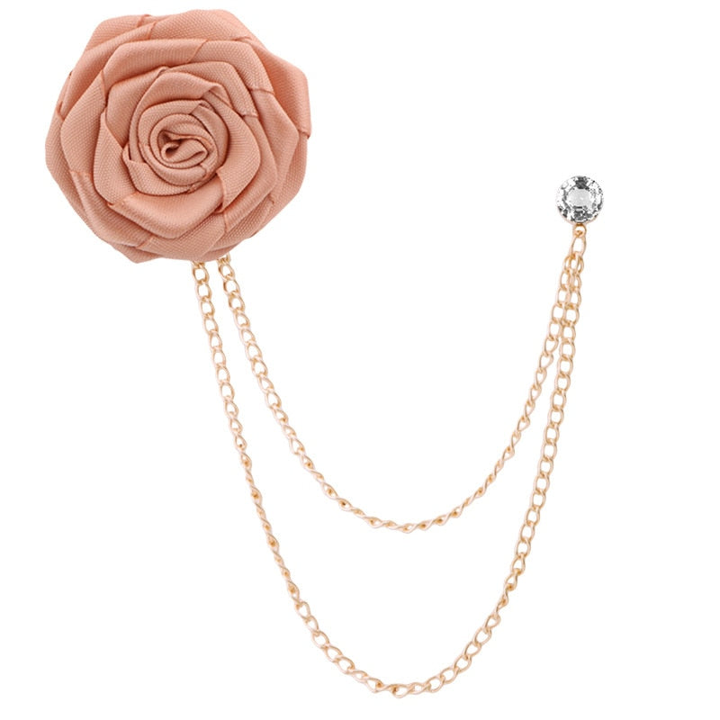 Korean Bridegroom Wedding Brooches Cloth Art Hand-made Rose Flower Brooch Lapel Pin Badge Tassel Chain Men's Suit Accessories