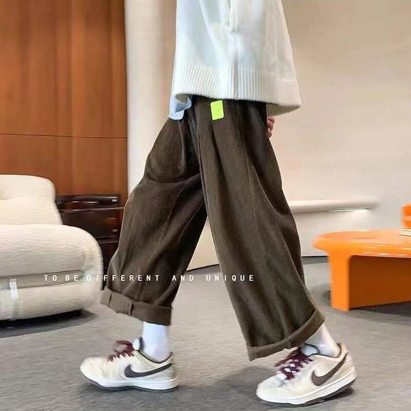 sanyamk Men's Retro Corduroy Fabric Casual Pants Loose Fashion Trend Wide Leg Pants Solid Color High-quality Trousers Size M-3XL