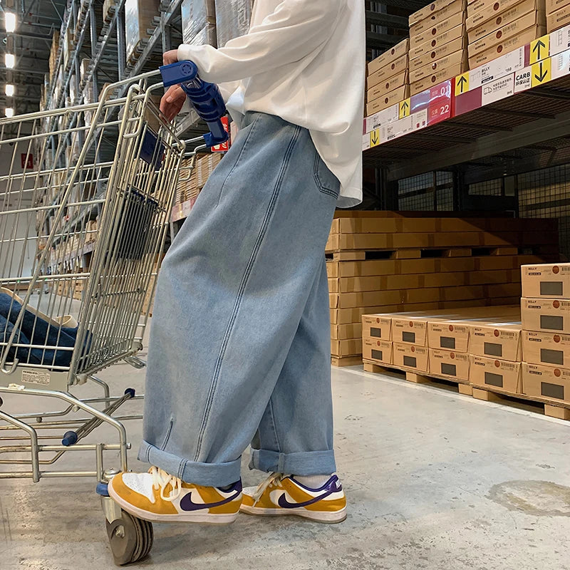 sanyamk Baggy Denim Pant Men Loose Straight Wide Leg Jeans Men's Women's Streetwear Skateboard Hip Hop Casual Trousers Oversized 2XL