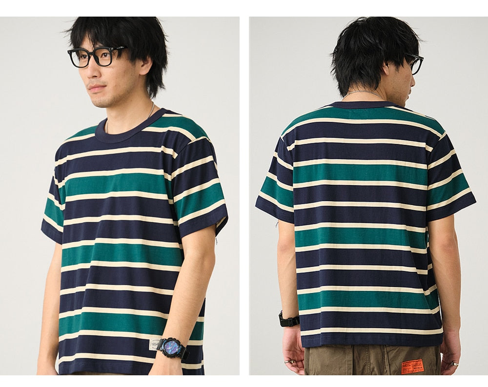 Bonsir Summer Stripe T-Shirt Men And Women Classic Streetwear Fashion Ins Trend Vintage O-Neck Cotton Youth Couple Short-Sleeved Tops