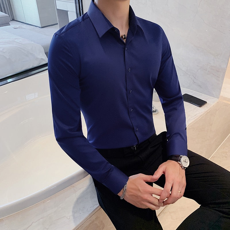 Bonsir British Style Long Sleeve Shirt Men Clothing Fashion Autumn Business Formal Wear Chemise Homme Slim Fit Camisa Masculina
