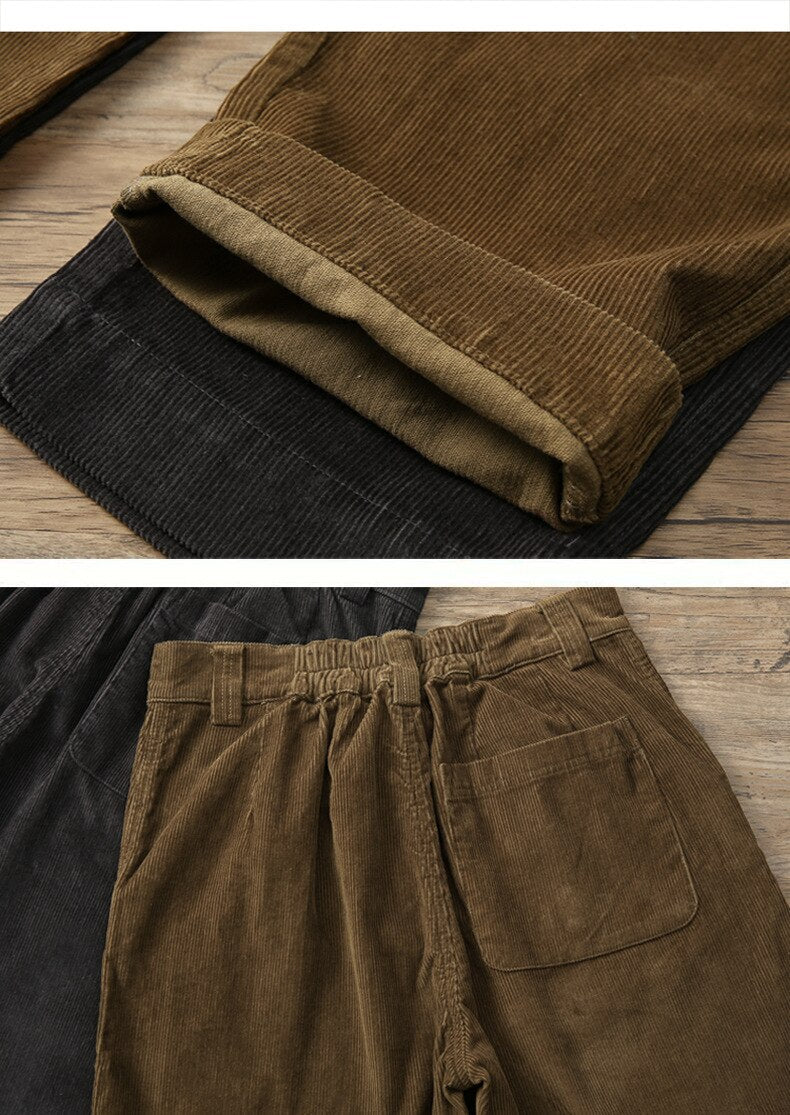 sanyamk New Man's Straight Pants Corduroy Japanese Mid Waist Zipper Trend Vintage Solid Color Loose Casual Mens Wide Leg Trousers