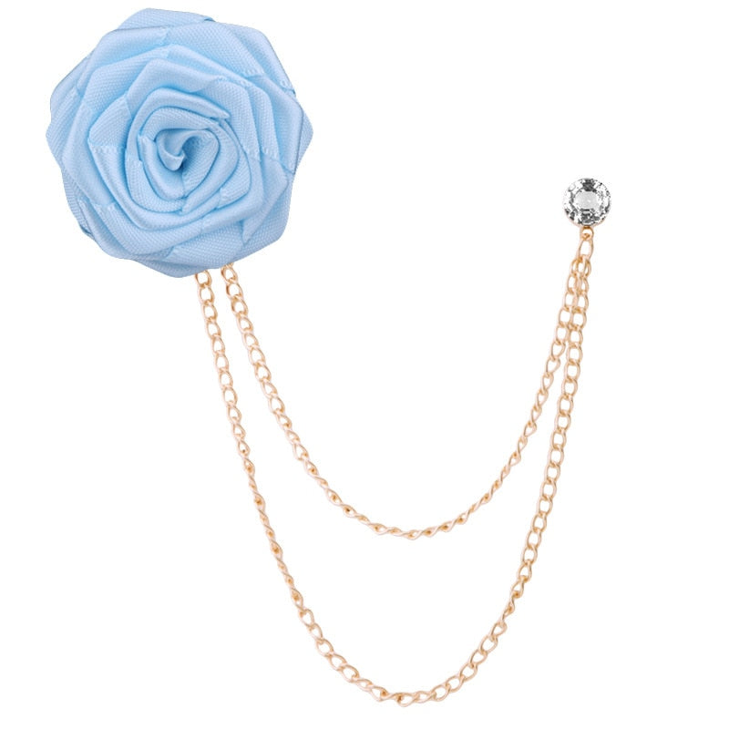 Korean Bridegroom Wedding Brooches Cloth Art Hand-made Rose Flower Brooch Lapel Pin Badge Tassel Chain Men's Suit Accessories