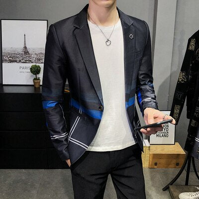sanyamk Spring Men's Plaid Blazer Fashion Business Casual Men's Slim Suit Jacket Large Size Casual Banquet Wedding Party Club Dress
