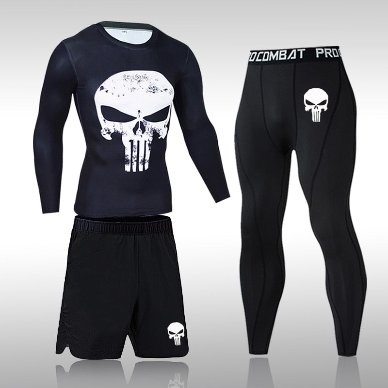 sanyamk Gym New Men's Compression Set Running Tights Workout Fitness Training Tracksuit Long Sleeves Shirts Sports Suits Rashgard Kit
