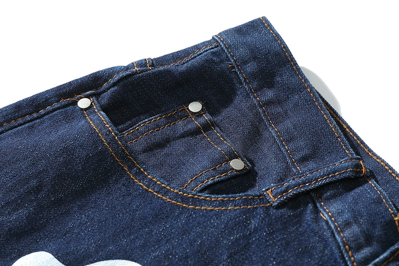 sanyamk Dog Print Straight Loose Jeans Mens Retro High Street Oversize Casual Denim Trousers Harajuku Washed Hip Hop Jean Pants