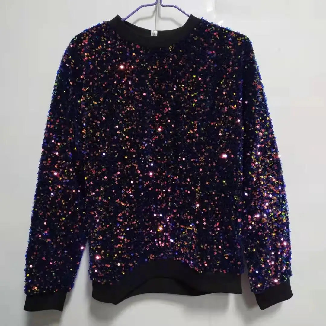 sanyamk - Twinkling Colors Sequins Men's Hoodies Sweatshirts Reflective Hip-Hop Pullovers Singer Stage Streetwear Christmas Party Tops