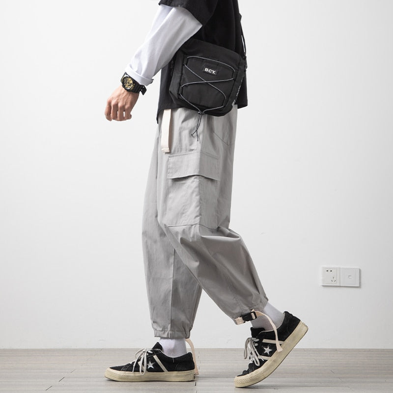 Bonsir Streetwear Black Mens Harem Joggers Pants Men Cargo Pants Men's Baggy Jogging Sweatpants Korean Style Fashion Wide Leg Pants