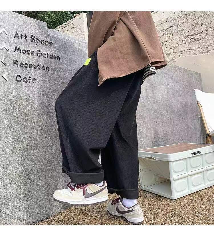 sanyamk Men's Retro Corduroy Fabric Casual Pants Loose Fashion Trend Wide Leg Pants Solid Color High-quality Trousers Size M-3XL