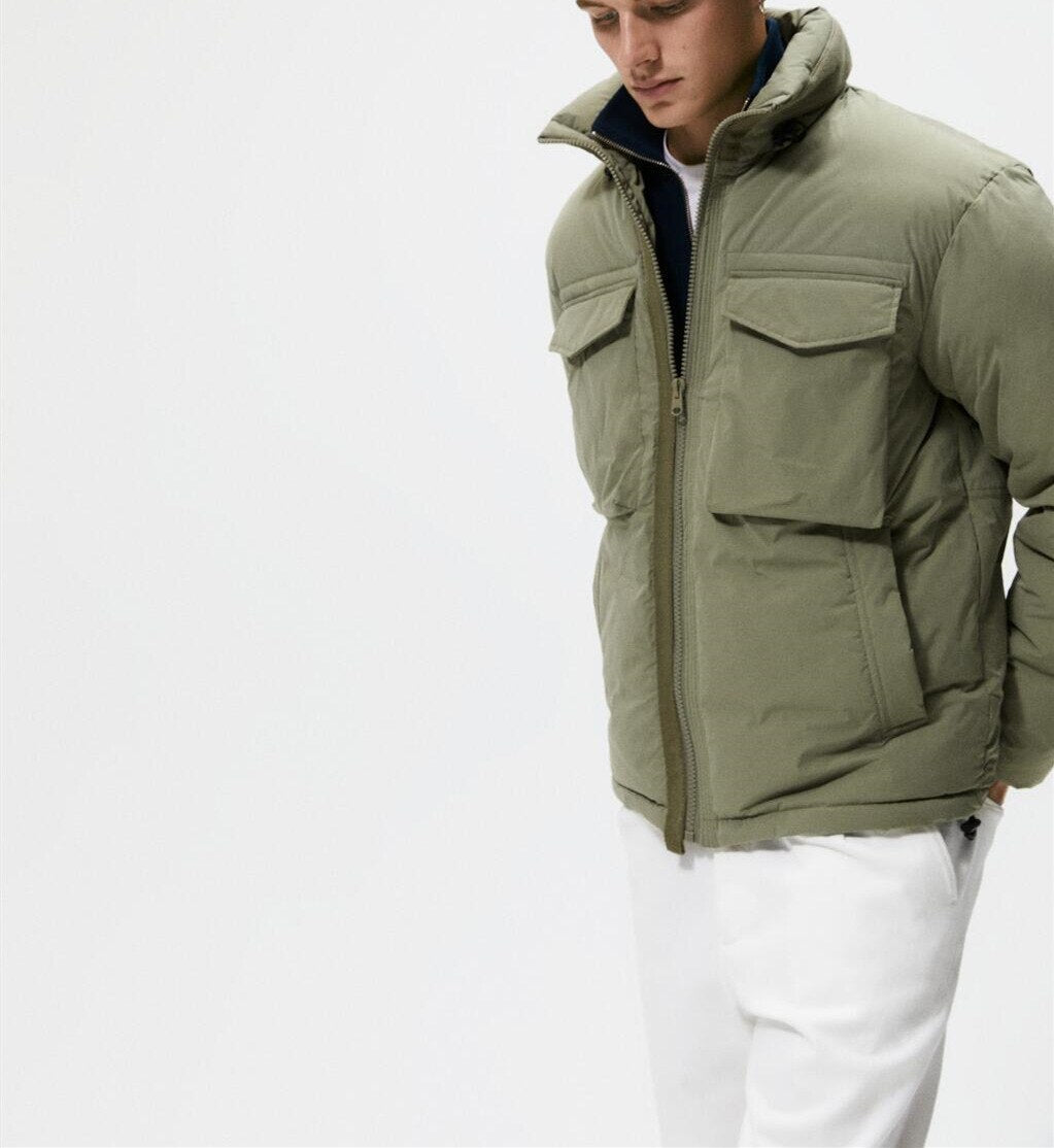 sanyamk Men's Cargo Cotton Jacket Big Pocket Warm Solid Color Coats Fashion Windproof Outwear For Male