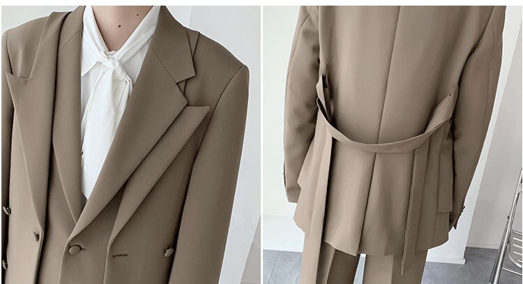 sanyamk Double Collar Design Suits Sets Men Fashion Show Korean Office Business Casual Suits Blazer Jacket Pant Streetwear Suits Man