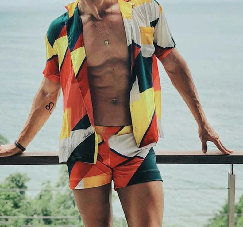 sanyamk trendy mens fashion mens summer outfits dope outfits mens street style mens spring fashion aesthetic outfits Printed Men Sets Streetwear Short Sleeve Lapel Shirt Casual Short Fashion Beach Men Hawaiian Suit 2 Pieces INCERUN 7