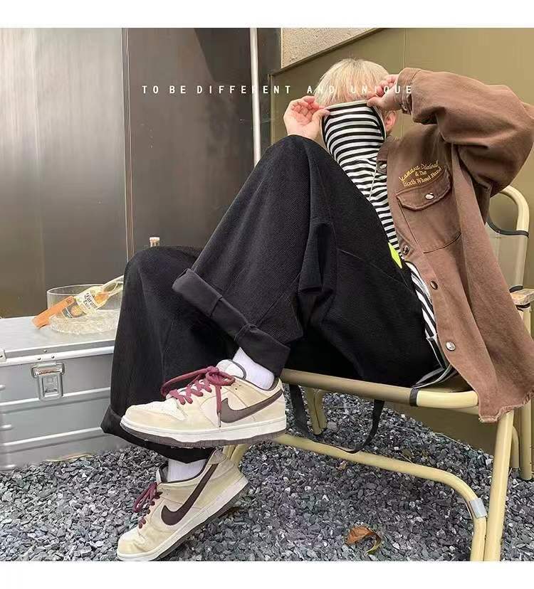 sanyamk Men's Retro Corduroy Fabric Casual Pants Loose Fashion Trend Wide Leg Pants Solid Color High-quality Trousers Size M-3XL
