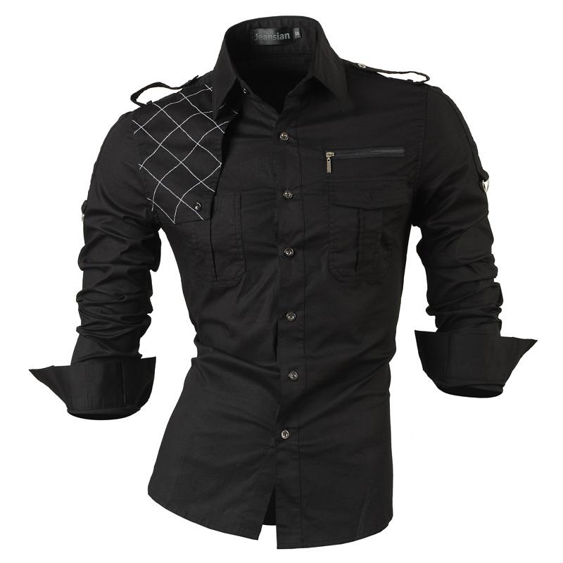sanyamk Jeansian Men's Casual Dress Shirts Fashion Desinger Stylish Long Sleeve Slim Fit 8371 Black2