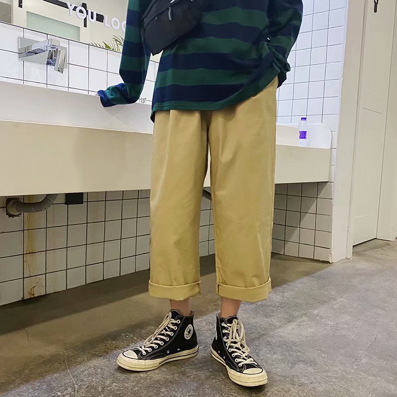Bonsir Streetwear Mens Korean Fashions Pants Wide Leg Joggers Mens Khaki brown Black Loose Japan Style Straight Pants