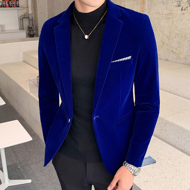 sanyamk Brand clothing Men Golden velvet suit/Male slim High quality business Blazers/Groom's Wedding Dress Men's jacket clothing