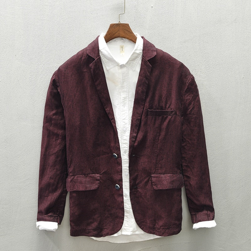 Bonsir Autumn New Linen Suit Jacket Business Casual Daily Gentlemen Multi-Pocket Retro Classic Breathable Loose 4 Colors Blazer