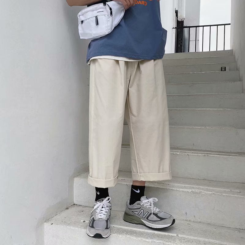Bonsir Streetwear Mens Korean Fashions Pants Wide Leg Joggers Mens Khaki brown Black Loose Japan Style Straight Pants