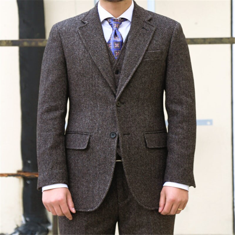 sanyamk Men Suit Slim Fit Wool Men's Suits 3 Piece Tweed Tuxedo For Wedding Suit For Men Groomsmen (blazer+vest+pants)