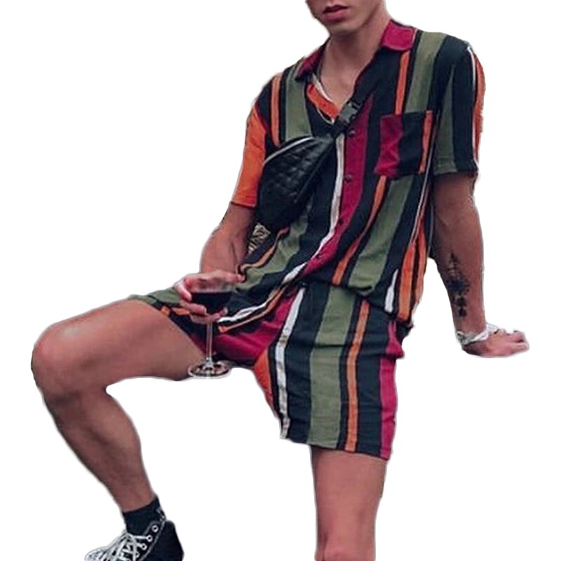 sanyamk trendy mens fashion mens summer outfits dope outfits mens street style mens spring fashion aesthetic outfits Printed Men Sets Streetwear Short Sleeve Lapel Shirt Casual Short Fashion Beach Men Hawaiian Suit 2 Pieces INCERUN 7