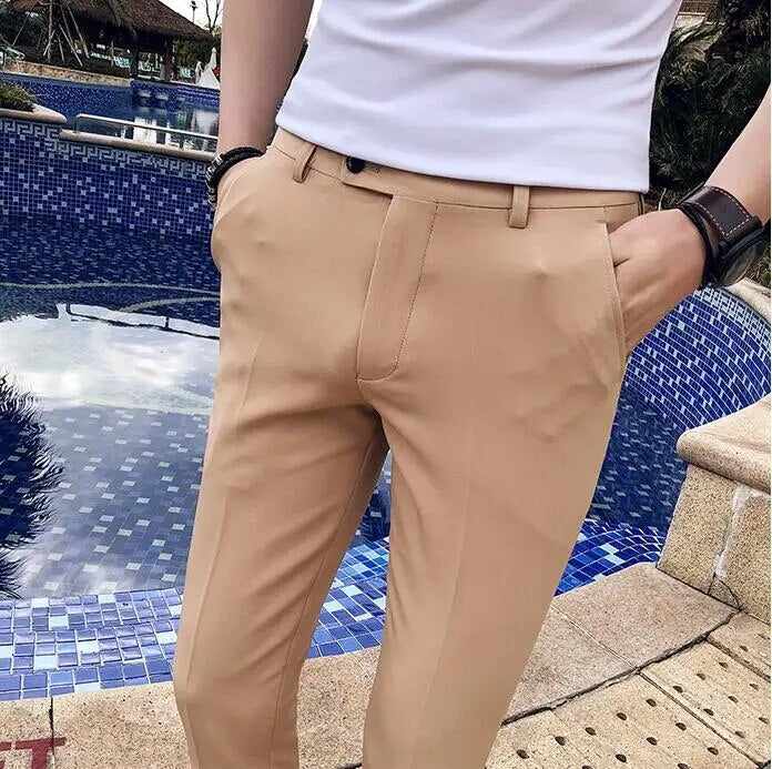 sanyamk New Men's Suit Pants Solid Color Casual Business Dress Pants Slim Dress Trousers Quality Men's Classic Groom Wedding Pants
