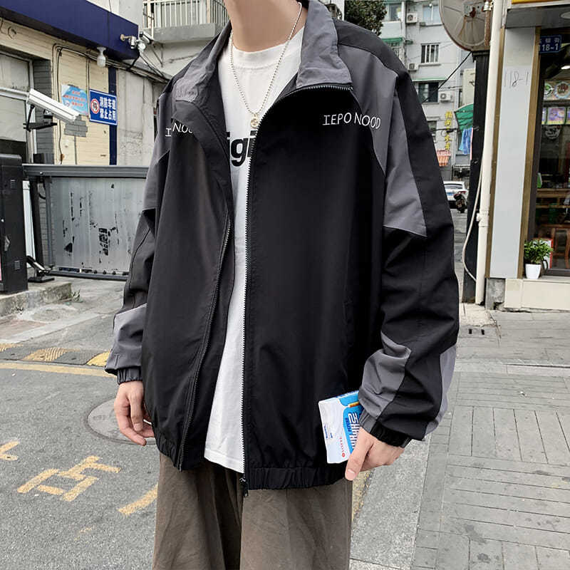 sanyamk Japanese Patchwork Autumn Korean Trend Sports Jacket Men Casual Handsome Loose Couple Zipper Wind Breaker Jacket Men
