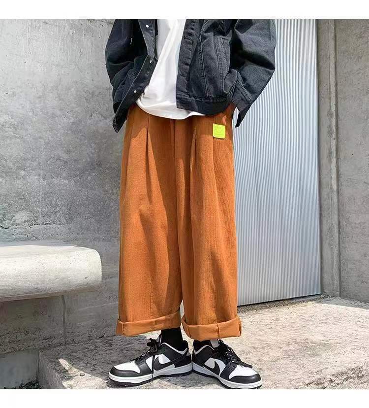sanyamk Men's Retro Corduroy Fabric Casual Pants Loose Fashion Trend Wide Leg Pants Solid Color High-quality Trousers Size M-3XL