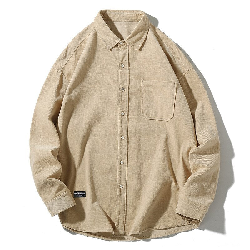 sanyamk Japanese System Male Vintage Flannel Shirt Autumn New Men's Solid Color Loose Long Sleeve Shirt oversized Man Shirt Koszula