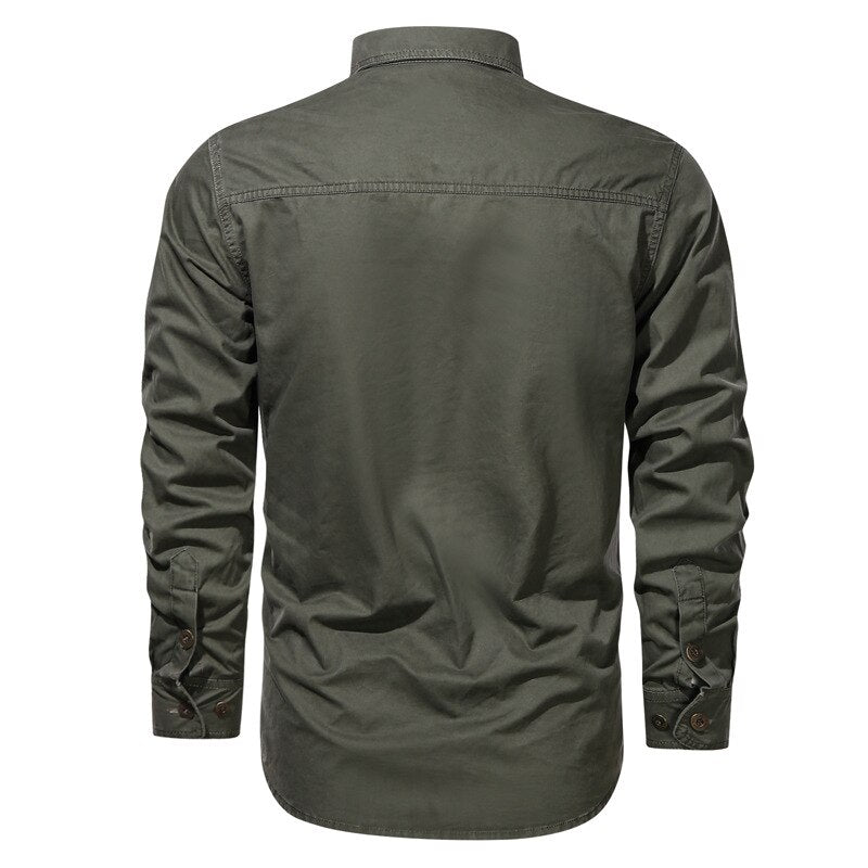 sanyamk Autumn Men Washing Shirts Military Style Casual Cargo Cotton Chic Pocket Tracksuit Simple Solid Color Long Sleeve Clothing