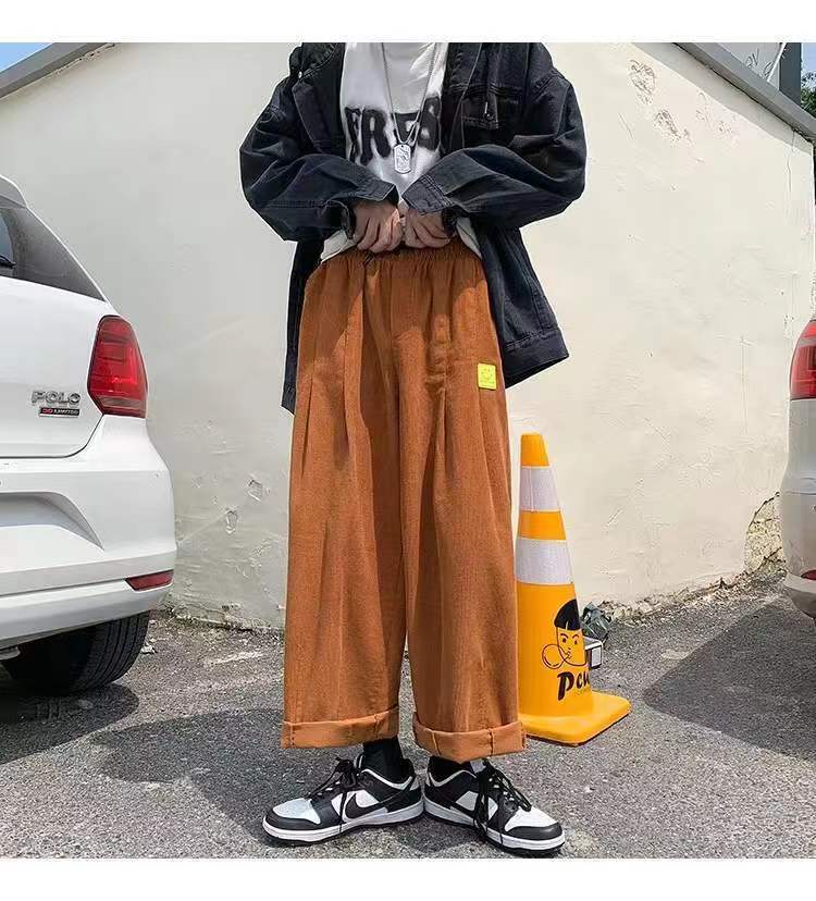 sanyamk Men's Retro Corduroy Fabric Casual Pants Loose Fashion Trend Wide Leg Pants Solid Color High-quality Trousers Size M-3XL