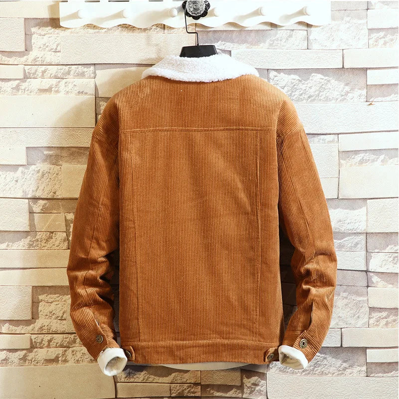 sanyamk - Autumn Winter Men's Lapel Jacket Solid Single Breasted Plus Velvet Thick Warm Wind-proof Casual Fashion Male Quality Cardigan