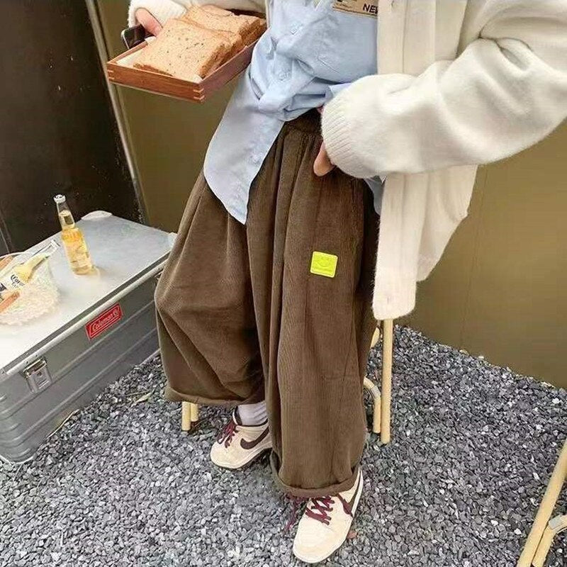 sanyamk Men's Retro Corduroy Fabric Casual Pants Loose Fashion Trend Wide Leg Pants Solid Color High-quality Trousers Size M-3XL
