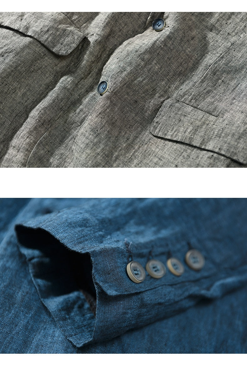 Bonsir Autumn New Linen Suit Jacket Business Casual Daily Gentlemen Multi-Pocket Retro Classic Breathable Loose 4 Colors Blazer