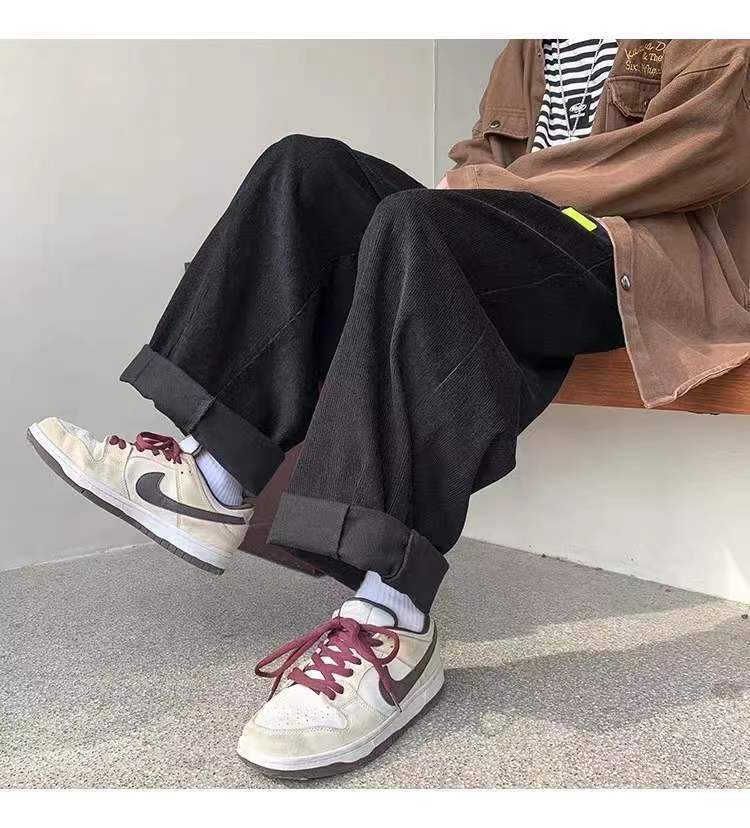 sanyamk Men's Retro Corduroy Fabric Casual Pants Loose Fashion Trend Wide Leg Pants Solid Color High-quality Trousers Size M-3XL