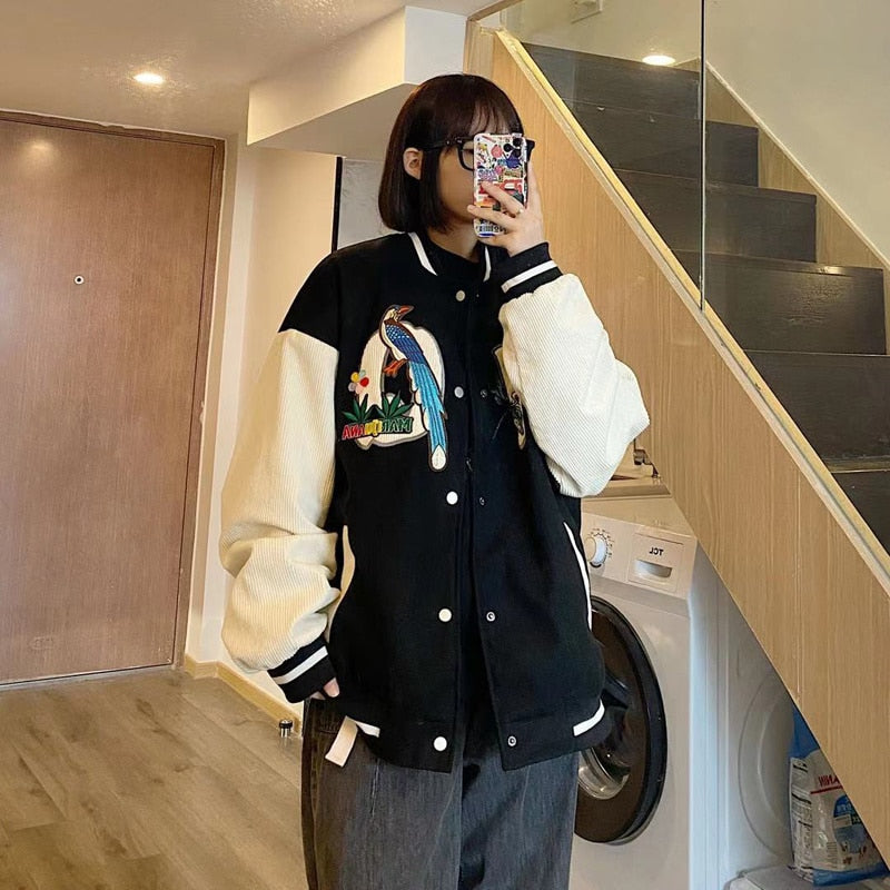 sanyamk Rocking k spring and autumn baseball suit men's and women's fashion brand loose embroidery corduroy splicing jacket streetwear