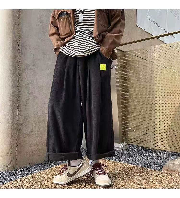 sanyamk Men's Retro Corduroy Fabric Casual Pants Loose Fashion Trend Wide Leg Pants Solid Color High-quality Trousers Size M-3XL