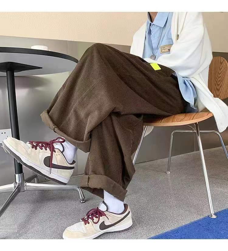 sanyamk Men's Retro Corduroy Fabric Casual Pants Loose Fashion Trend Wide Leg Pants Solid Color High-quality Trousers Size M-3XL