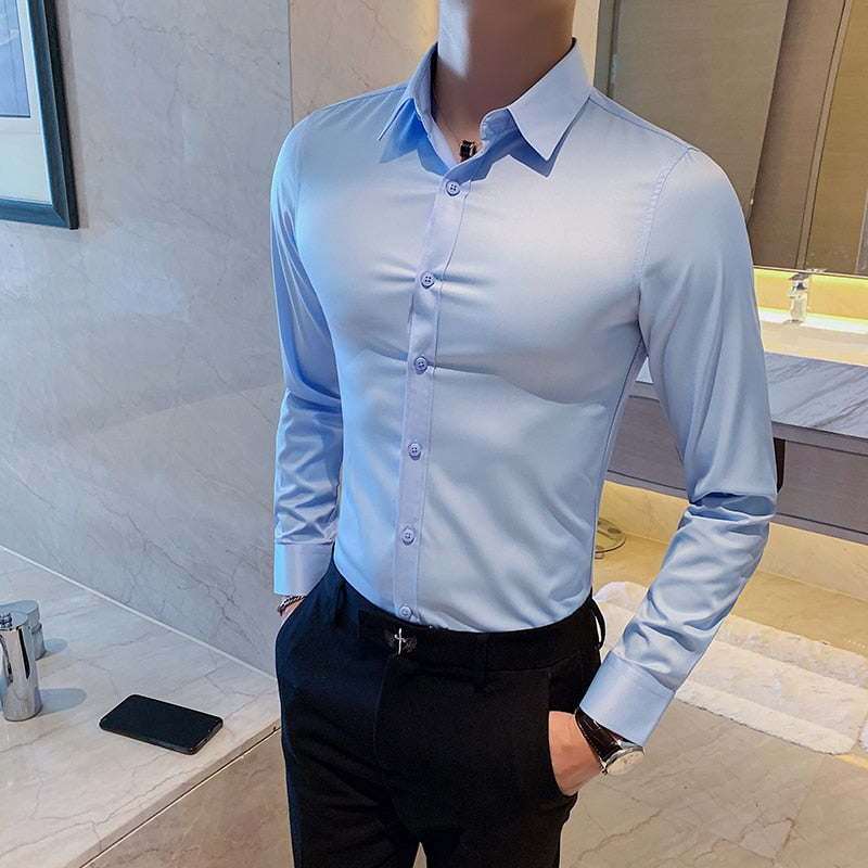 Bonsir British Style Long Sleeve Shirt Men Clothing Fashion Autumn Business Formal Wear Chemise Homme Slim Fit Camisa Masculina